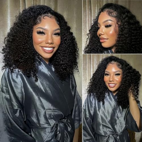 16 Inch Human Hair Lace Front Wigs Afro Kinky Curly 13x6 HD Glueless Wig - Natural Look