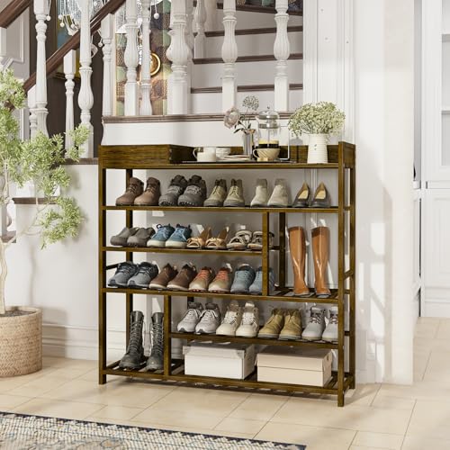 Dark Brown Bamboo Shoe Rack for Entryway - Large Capacity, Adjustable Storage