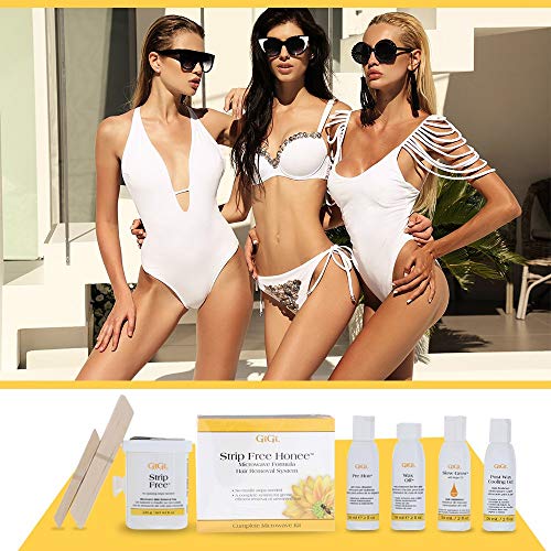 Gigi Strip-Free Honee Wax Kit for Hair Removal - Complete At-Home Waxing Kit for Face, Body, Bikini & Brazilian