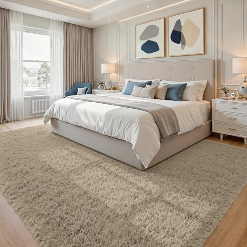 Fuzziness 8x10 Gray Camel Fluffy Shag Area Rug - Ultra Soft Living Room Carpet