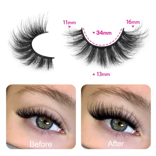 Natural False Eyelashes Wispy Mink Lashes 16mm Cat Eye Lashes Natural Look Eye lash Like Extensions 5D Volume Strip Fake Eyelashes Pack by TNFVLONEINS