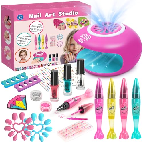 Kids Nail Polish Set with 4 Nail Art Pens, Dryer & Accessories - Safe & Non-Toxic