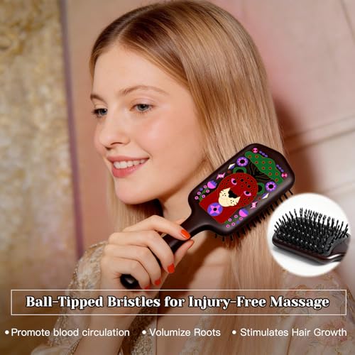 Wooden Paddle Hair Brush with Unique Cheetah Pattern - Detangling & Scalp Massage for All Hair Types