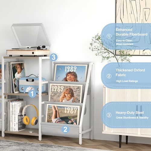 Tewinko Record Player Stand with Vinyl Storage - Two-Side White & Grey