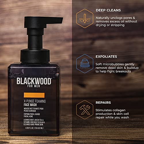 Blackwood For Men X-Punge Foaming Face Wash - Acne Facial Cleanser For Oily to Normal Skin - Deep Cleanse for Exfoliation - Natural Vegan Formula - Paraben Free, Sulfate Free, & Cruelty Free (4.55 oz)