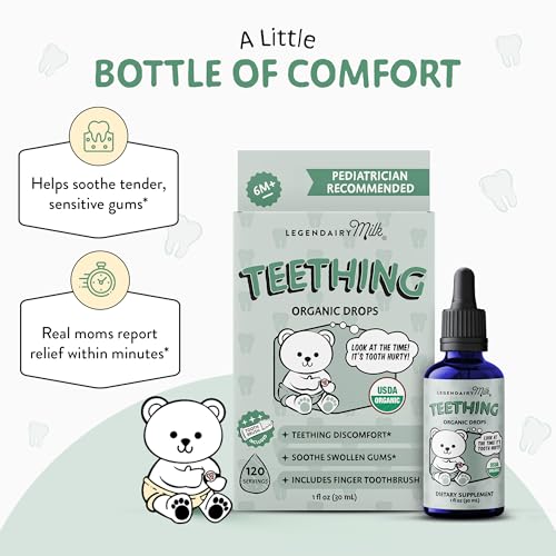 Organic Baby Teething Drops with Toothbrush - Herbal Soothing Relief for Gums