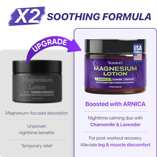 Nighttime Magnesium Lotion with Arnica & Lavender, Chamomile, Topical Magnesium Cream Body Butter for Bedtime, Muscle & Joints Recovery, Leg Stiffness - Relaxation Gift for Mom & Dad, Family