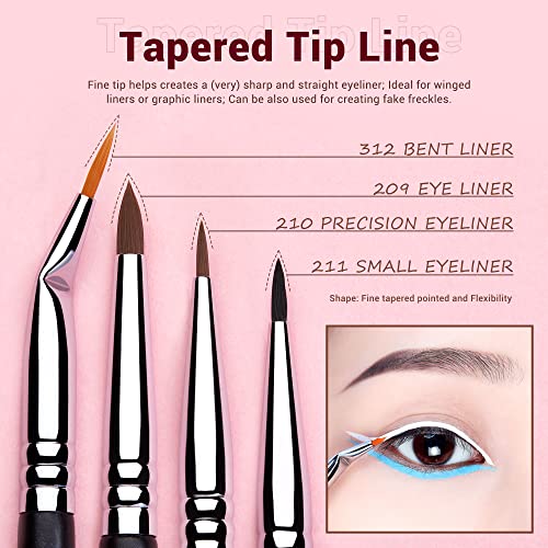 Jessup Eyeliner Brush Set 11pcs - Professional Eye Makeup Brushes, Vegan, Precise Detail for Winged & Smokey Looks - A-Eyeliner Variation