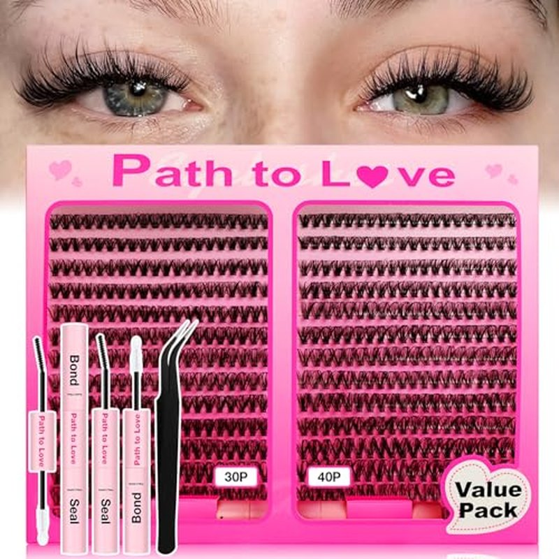 560pcs Lash Clusters Kit with Bond,Seal and Tweezers, Eyelash Extensions 9-16mm, D Curl, 30D+40D Natural Wispy Cluster False Soft Individual Lashes