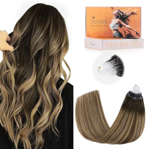 DOORES Micro Link Human Hair Extensions Chocolate Brown to Caramel Blonde 18 Inch 50g 50s