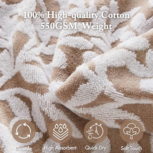 Taupe Floral 6-Piece Bath Towel Set - Cotton Plush, Absorbent & Soft