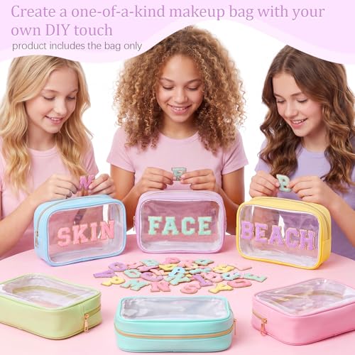12 Pack Clear Makeup Toiletry Bags with Zippers - Macaron Colors, Waterproof & TSA Approved