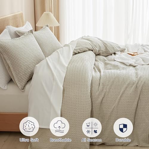 California King Waffle Duvet Cover Linen No Comforter 104x98 Soft & Breathable