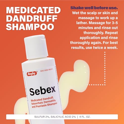Rugby Sebex Medicated Dandruff Shampoo 4oz Pack of 6 for Men & Women