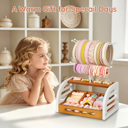 JAZUIHA White Headband Holder Stand for Hair Accessories Organizer with Dividers