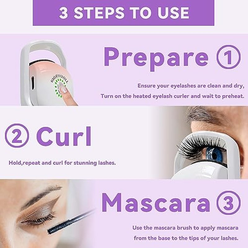 Electric Heated Eyelash Curler Kit Hot Lash Therapy Professional Eyelash Tools Battery Powered Lash Lifter Rechargeable Clamp for Various Eye Types Plastic Material (Colour Purple)