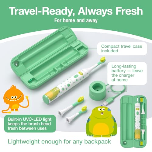 Brushmo Kids Sonic Electric Toothbrush for Ages 3+ with Travel Case