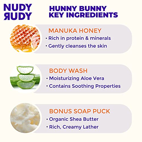 Hunny Bunny Body Wash Bundle - Liquid Shower Gel & Bar Soap with Aloe Vera & Vitamin E - Moisturizing for Men & Women
