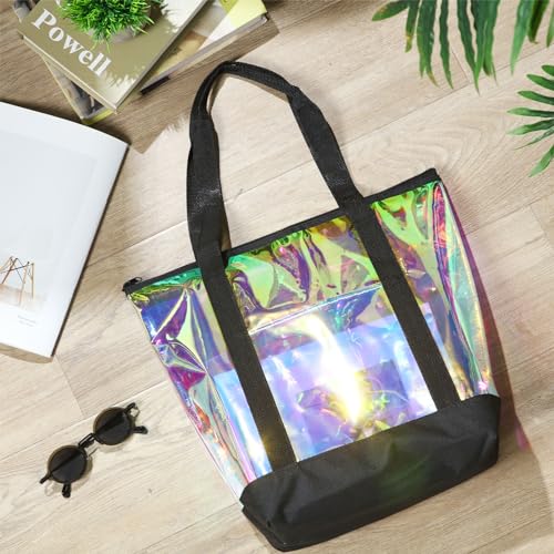Reginary Clear Tote Bags 8 Pcs Security Approved See-Through Shoulder Bags with Zipper - Black TPU Variation