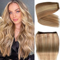 16 Inch Sew In Hair Extensions - Golden Brown & Blonde Highlights, Remy Human Hair Weft
