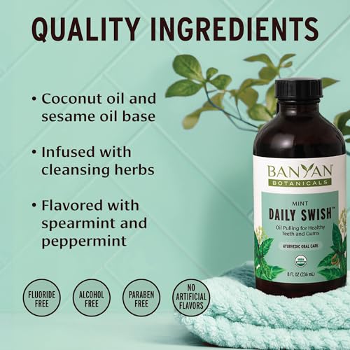 Banyan Botanicals Organic Mint Oil Pulling Mouthwash 8 Fl Oz Pack of 2