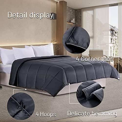 Queen Cooling Comforter - Dark Grey Lightweight Bamboo Duvet Insert, 90x90