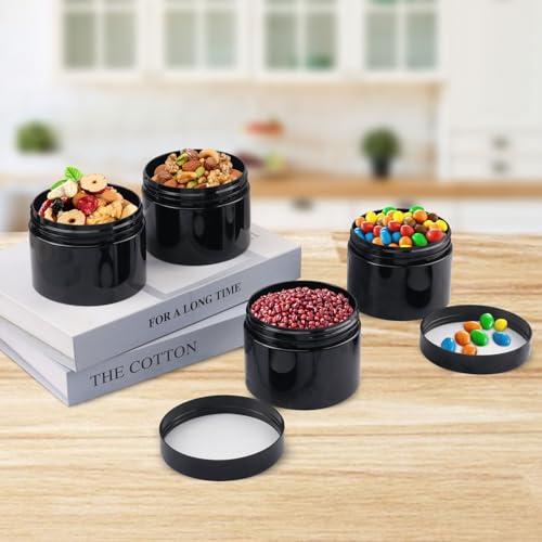 35 Pack 10 oz Black Plastic Jars with Black Lids - Wide Mouth Cosmetic Containers
