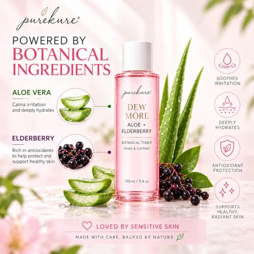Organic Aloe & Elderberry Facial Toner for Sensitive Skin - Hydrating & Pore-Minimizing, Alcohol-Free 100mL