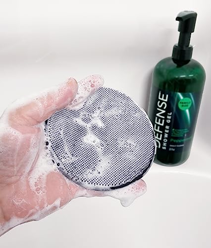 Defense Soap Body Scrubber Shower Hook Combo Set - Silicone Loofah & Wall Mount Hook