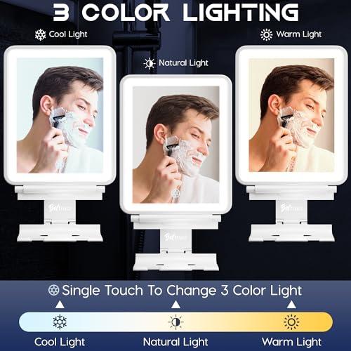 Fogless LED Shower Mirror with Lights, Storage Shelf & Squeegee - White