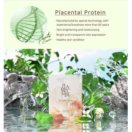 PLARECETA Placenta Facial Sheet Mask, Hydrating & Soothing with Hydrolyzed Collagen for Elasticity Improvement, Rejuvenates & Restores Skin