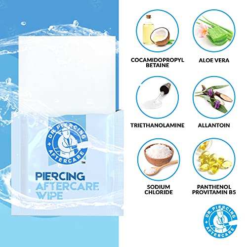 Unscented Piercing Aftercare Wipes - Saline Ear & Body Piercing Cleaner, 200 Count