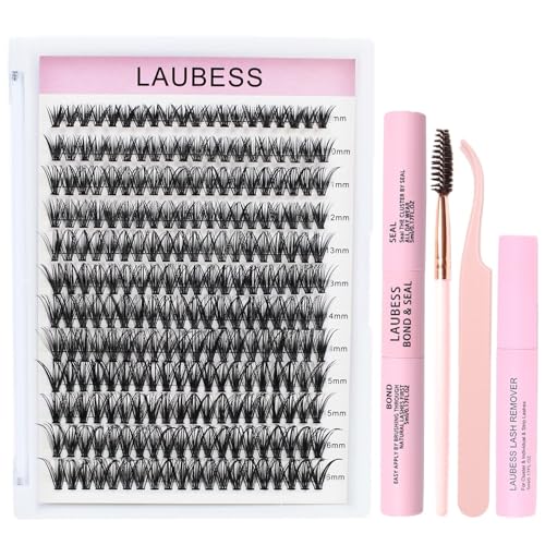 Lash Extension Kit 40D Clusters With Bond, Seal, Remover, Tweezers, Brush - DIY Individual Eyelashes Waterproof Set (40D-0.07D-9-16Mix)