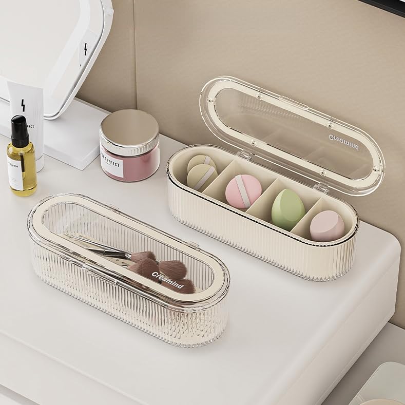 Makeup Brush Holder Organizer Set - Clear Acrylic Cosmetic Storage Case with Lid