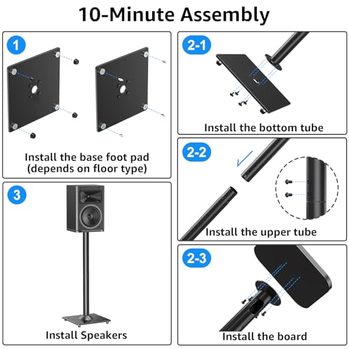 MOUNTUP Universal Speaker Stands Pair for Surround Sound Home Theater, 31" Height Floor Speaker Stands Max 22LBS, Bookshelf Studio Satellite Speakers Fit Klipsch Polk Yamaha, Non Slip Pad Easy Install