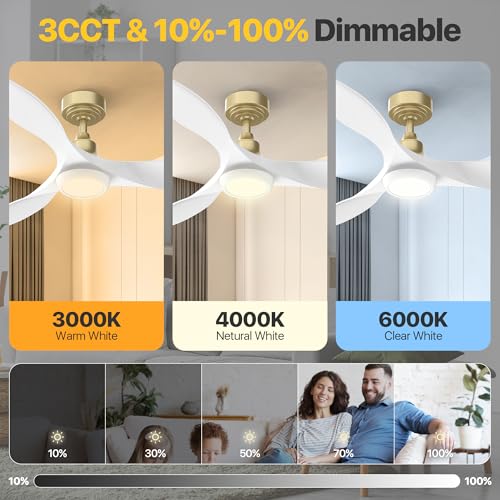 Ensenior 52 Inch Reversible Ceiling Fan with Lights & Remote - White & Gold