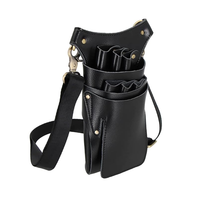 Leather Scissor Bag Holster for Barbers – 6 Scissor Holders & Large Tool Pocket
