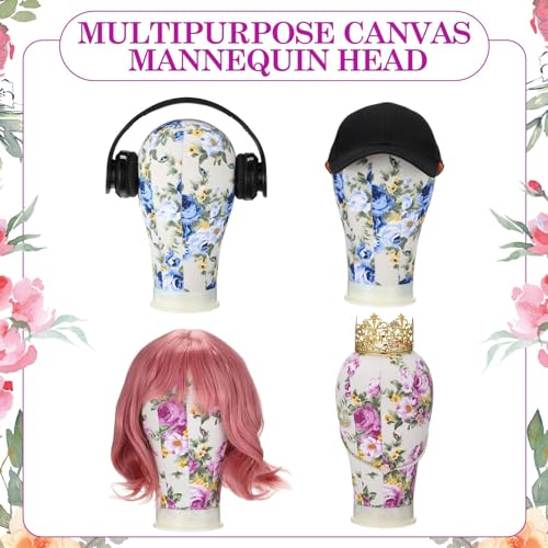 2 Pcs Mannequin Heads for Wigs, 22 Inch Canvas Display Stand Set