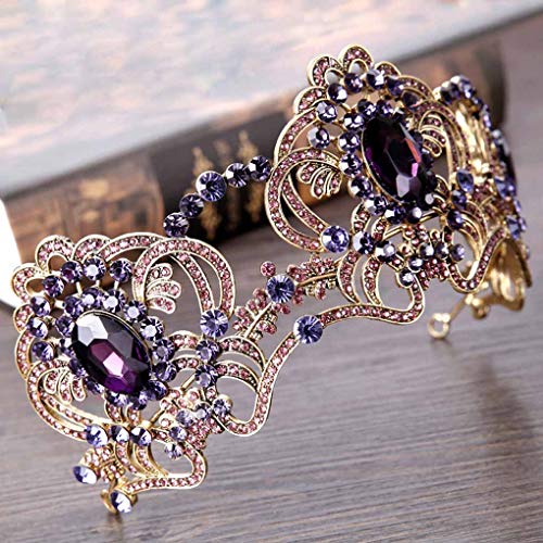 Purple Bridal Tiara Crown with Rhinestones for Wedding and Prom