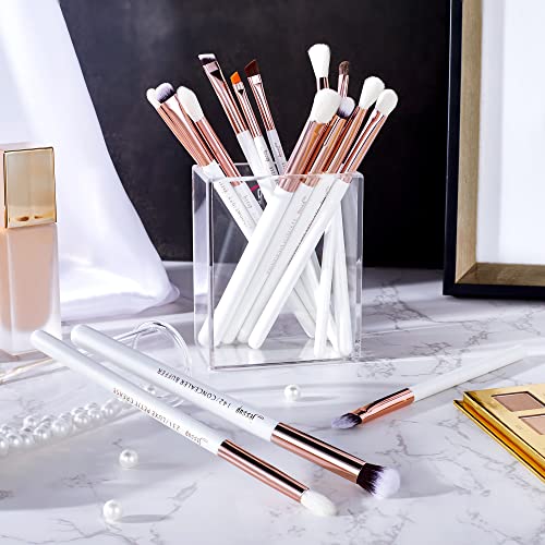 Jessup Eye Makeup Brush Set Professional 15pcs White/Rose Gold T217 with Foundation Brush Flat Top Kabuki Brush for Face Blush Liquid Powder SF002