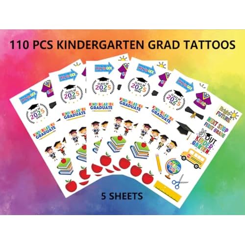 Kindergarten Graduation Temporary Tattoos for Kindergarten Graduation Party Decorations K, Kindergarten Graduations 2025, Boys Girls Kids Kindergarten Graduation Gifts Tattoos, 110pcs