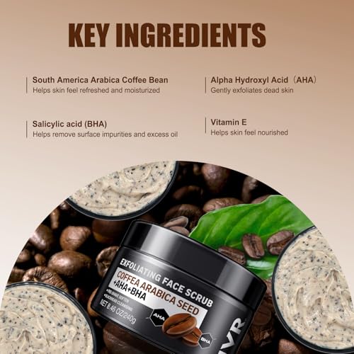 Men's Face Scrub with Coffee Extract, AHA & BHA - Deep Exfoliating & Pre-Shave (8.46 Fl Oz) - Variation of THIS Listing