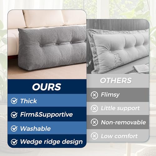 Twin Dark Grey Wedge Pillow Headboard for Bed & Reading