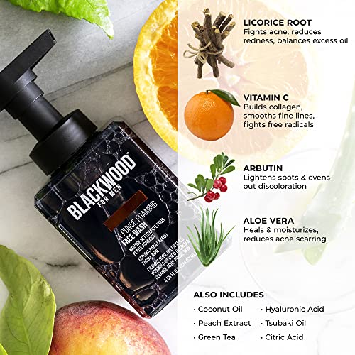 Blackwood For Men X-Punge Foaming Face Wash - Acne Facial Cleanser For Oily to Normal Skin - Deep Cleanse for Exfoliation - Natural Vegan Formula - Paraben Free, Sulfate Free, & Cruelty Free (4.55 oz)