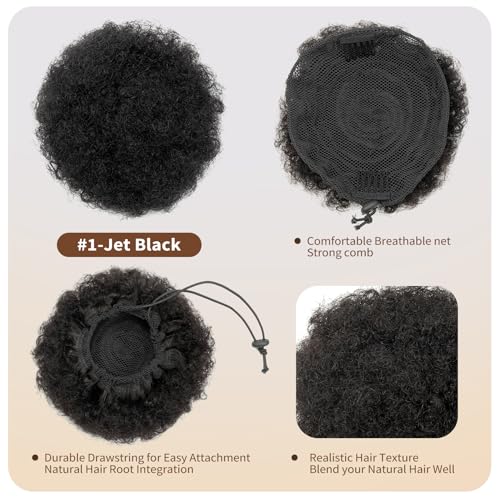 FEIPRO 4 Inch Small Afro Puff Ponytail for Kids - Natural Black Hair Bun Pack of 1