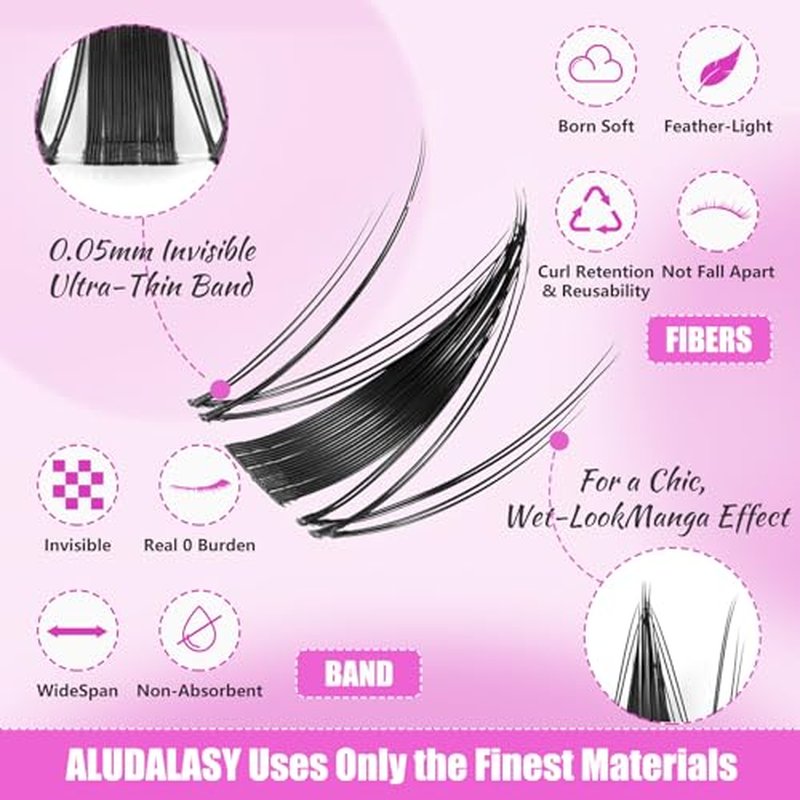 Manga Lash Clusters Kit - C Curl, 8-16MM With Invisible Clear Band & Waterproof Bond/Seal Kit for Anime Lashes | Wispy, Natural Look, Easy DIY Application