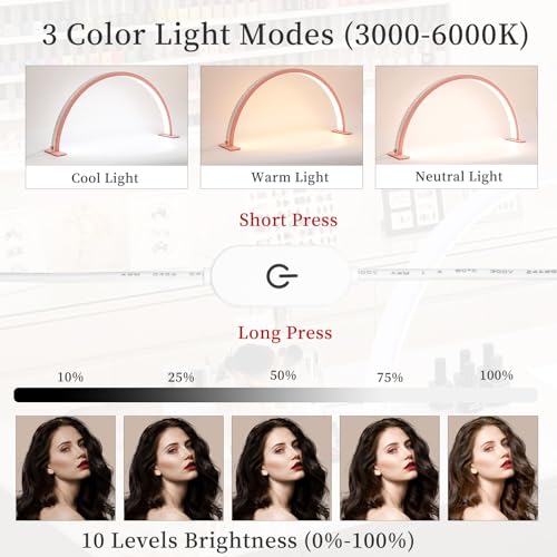 Half Moon Light Nail Lamp for Desk - Led Tech Lamp with Adjustable Brightness, Eyelash Extension & Tattoo Care