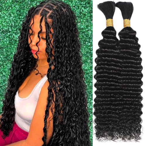 16 Inch Natural Black Deep Wave Human Hair for Braiding - Bulk Bundles, 110g