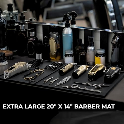 Large Professional Barber Mat 20x14 Inches Non-Slip Counter Pad for Clippers & Tools