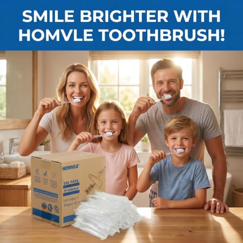 Homvle 100 Packs Prepasted Disposable Toothbrush Bulk, Individually